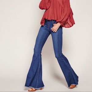 Free People Raw Hem Super Flare Jeans low rise